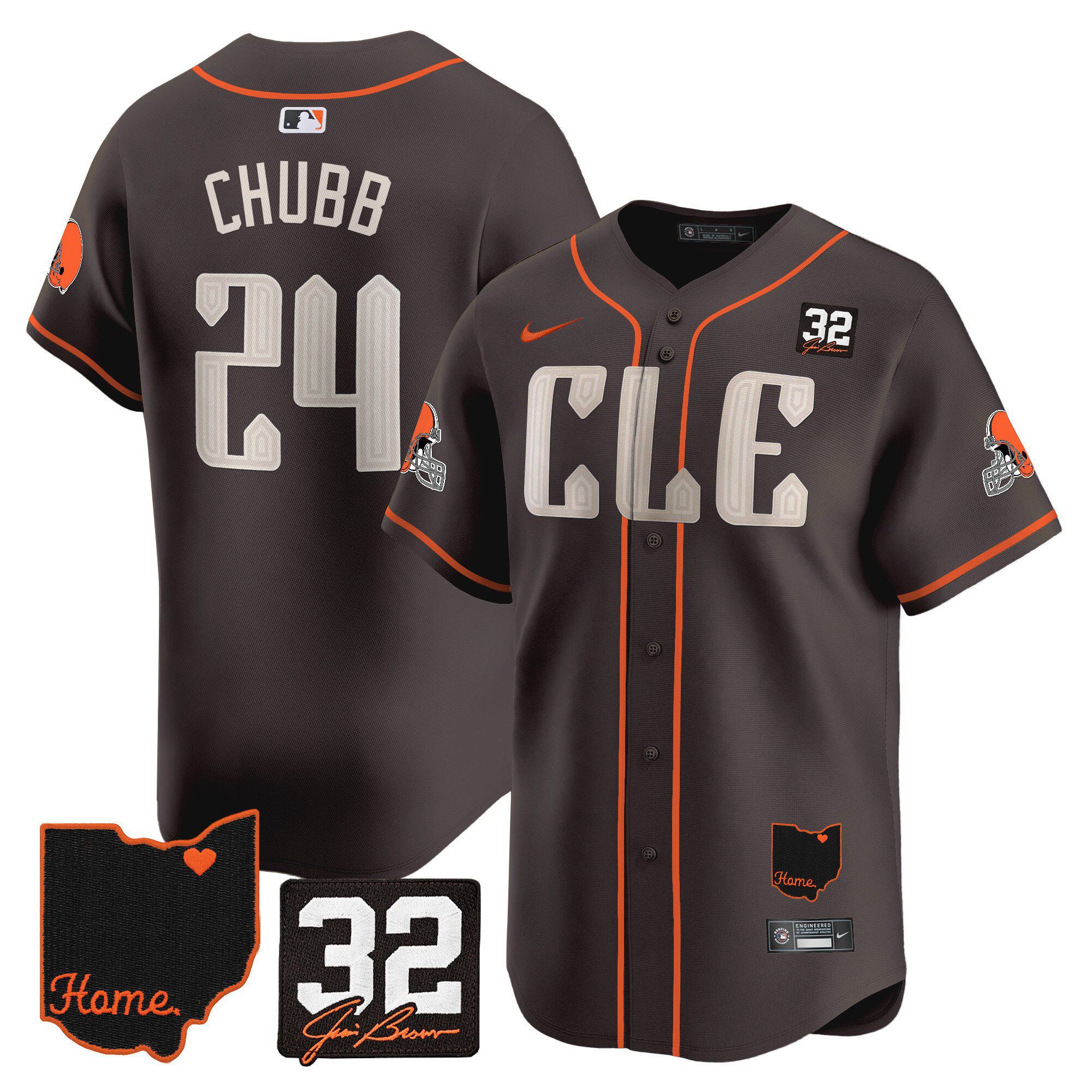 Men Cleveland Browns #24 Chubb Brown Home Patch Vapor Premier Limited 2024 Nike NFL Jersey
